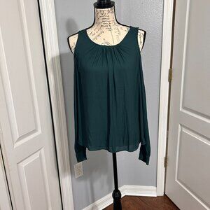 Forever 21 Womens Large Jade Green Cold Shoulder Blouse Long Sleeve